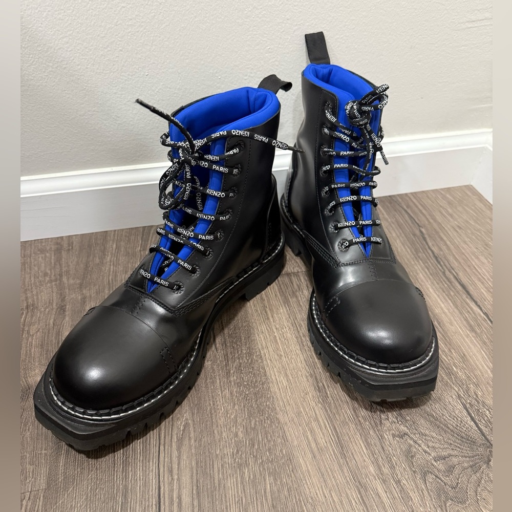 KENZO Men's Kamden Leather Lace Up Boots - French Blue EU 42, US 9